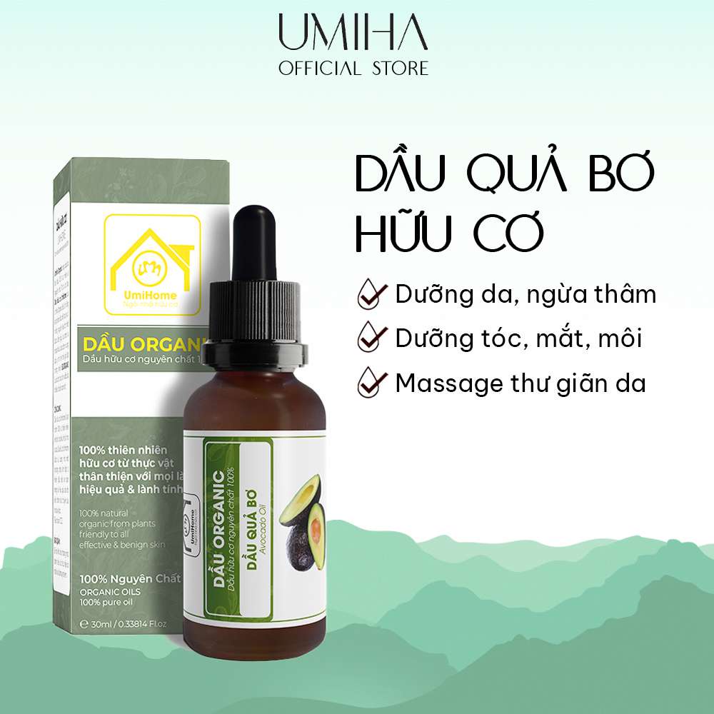 Dầu Quả Bơ hữu cơ UMIHA nguyên chất - Dưỡng làm mềm da, cấp ẩm sâu tăng cường phục hồi da, giảm viêm và mụn, dưỡng tóc