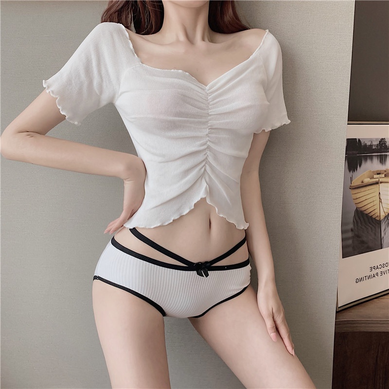 Quần lót cotton nữ cao cấp gắn nơ phối cạp dây chéo Sexy 515