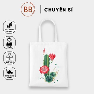 Túi tote vuông vải canvas đeo vai hoa xương rồng