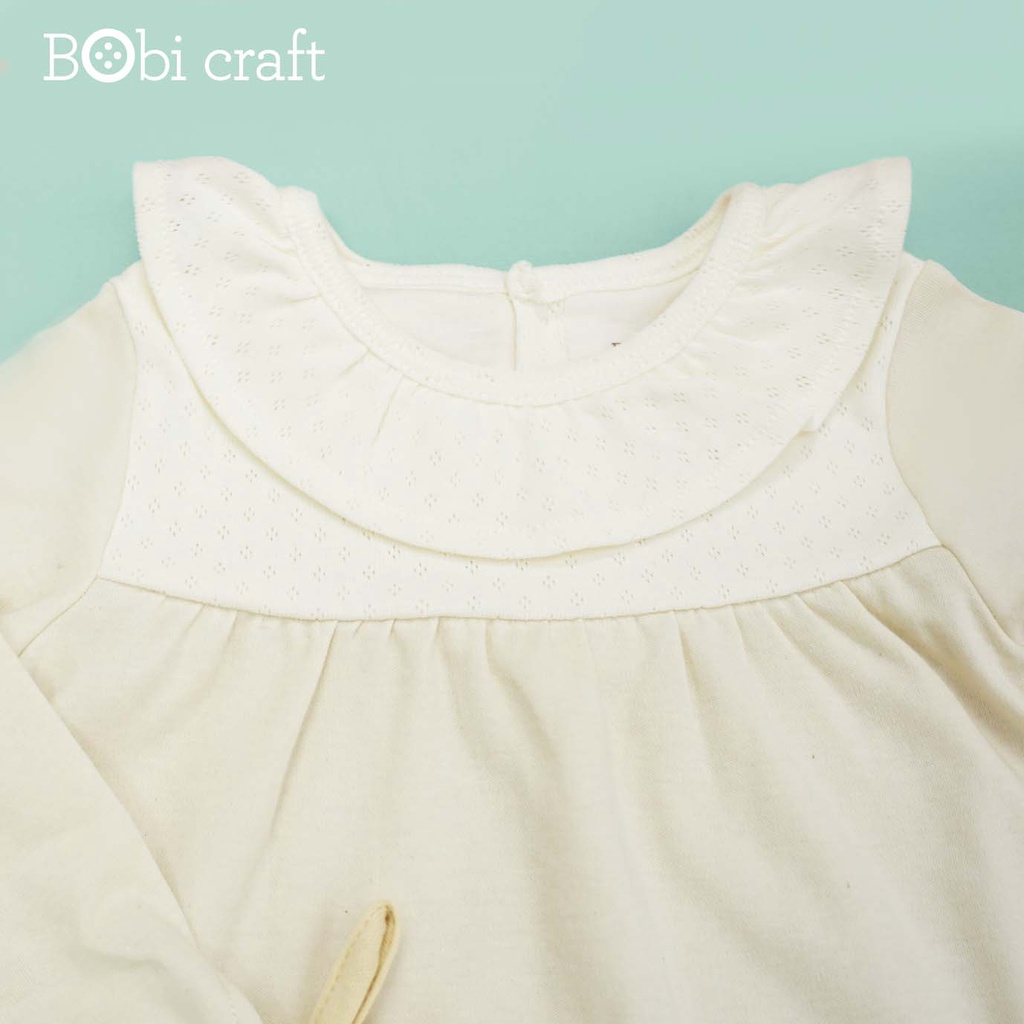 Áo đầm bé gái cổ bèo tay dài - Quần áo trẻ em Bobicraft - Cotton hữu cơ organic an toàn