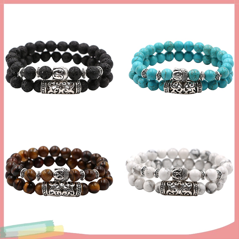 Bộ 2 vòng tay chuỗi hạt đá tự nhiên màu trơn thời trang