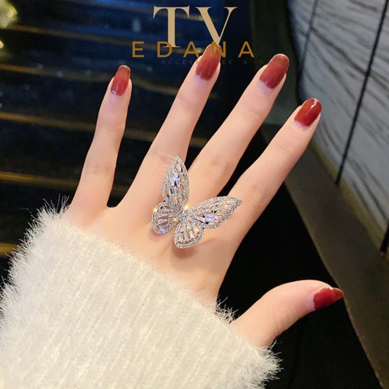 Nhẫn bướm đá pha lê cao cấp, nhẫn bạc925 thời trang cao cấp [THANH VY EDANA]