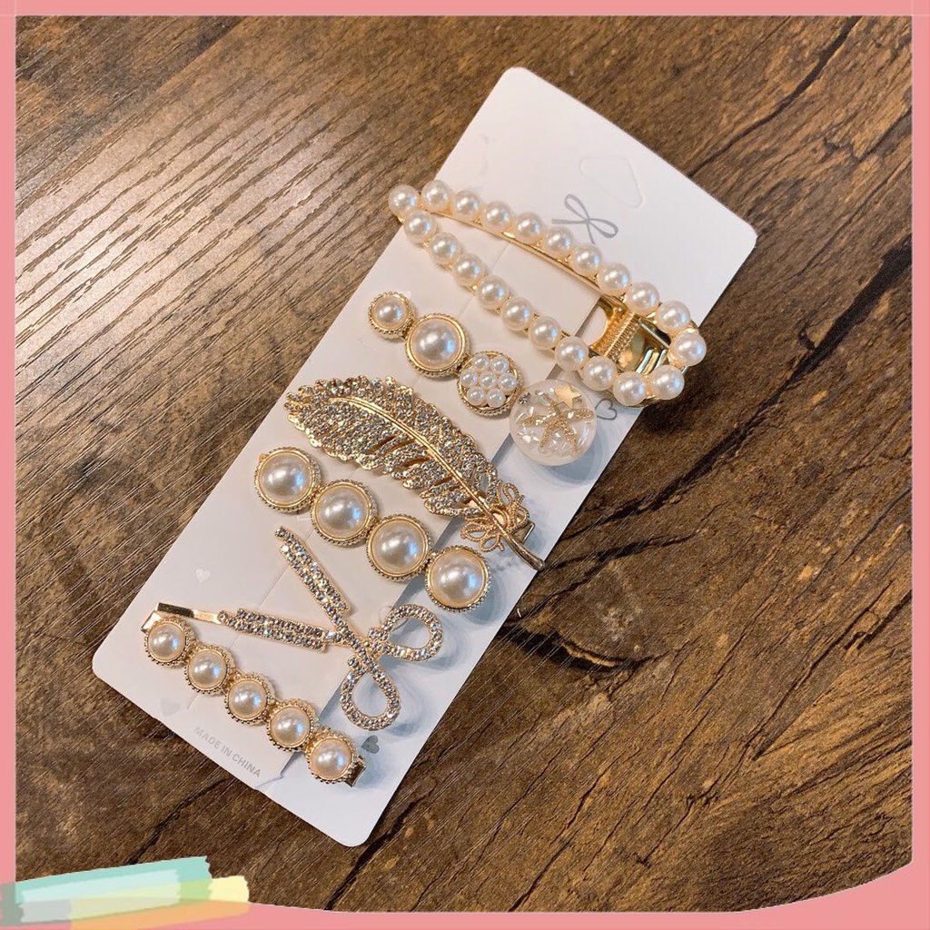 Set 6 Kẹp Tóc Hình Kéo Đính Ngọc Trai Giả Thời Trang Cho Nữ