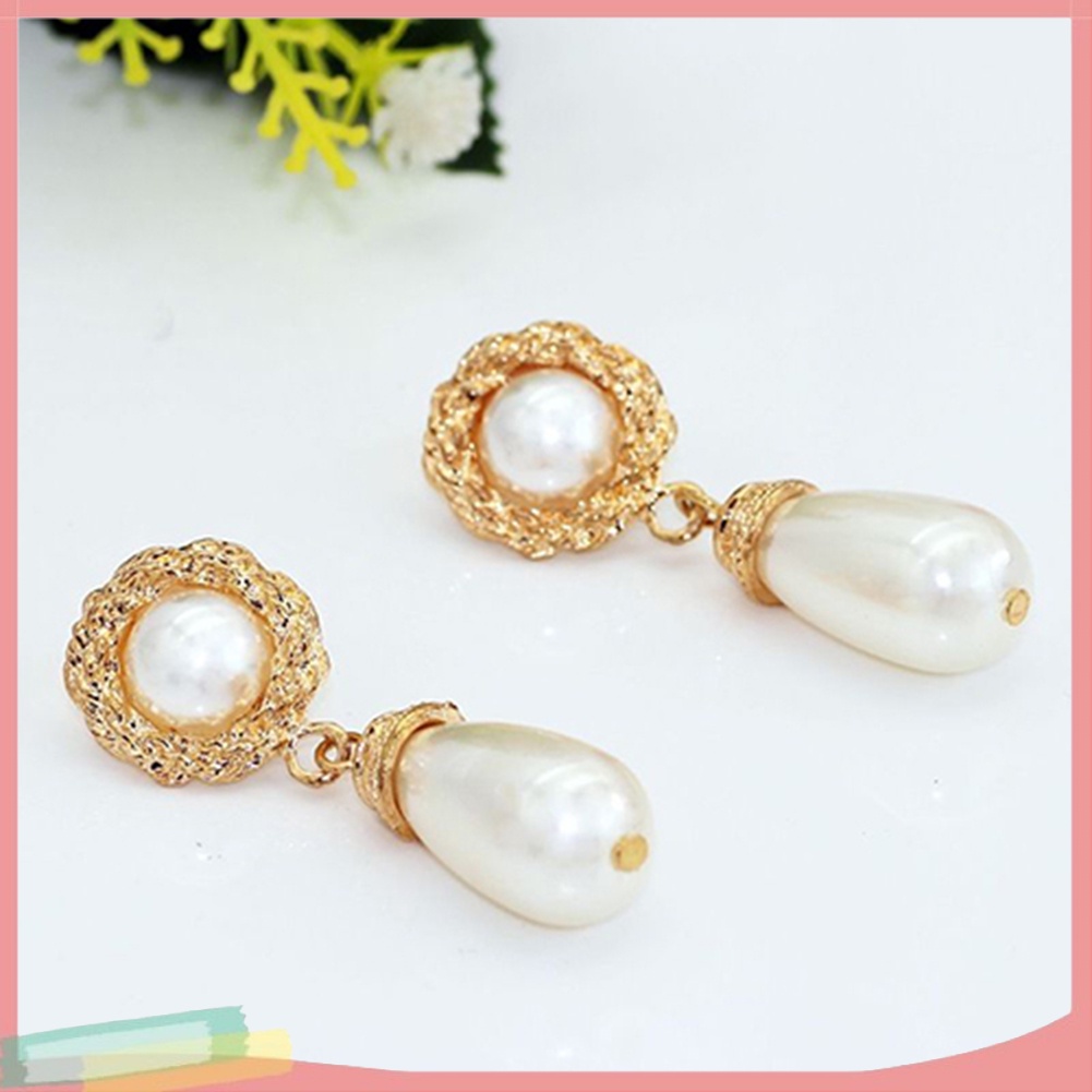 Đôi khuyên tai hình tròn đính ngọc trai giả thời trang cho nữ