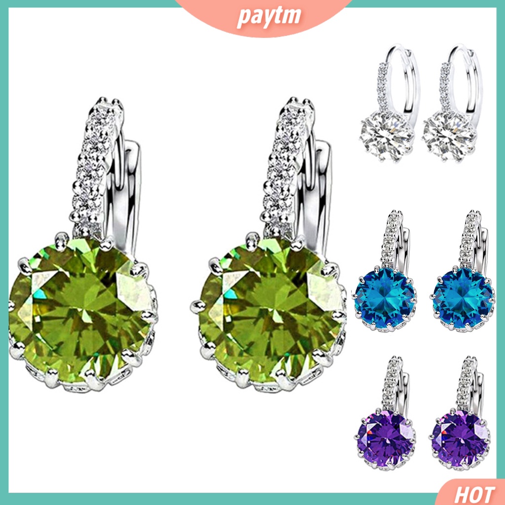 (PTM) Khuyên Tai Đính Đá Zircon Hình Tròn Thiết Kế Đơn Giản Cho Nữ