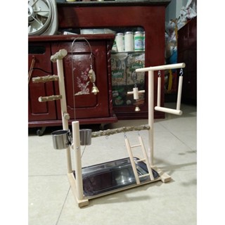 1 bộ cầu đứng thanh ngang gỗ gạo kết hợp thang, đồ chơi gỗ 35.5*23*49 cho các dòng chim, yến phụng và vẹt nhỏ, trung