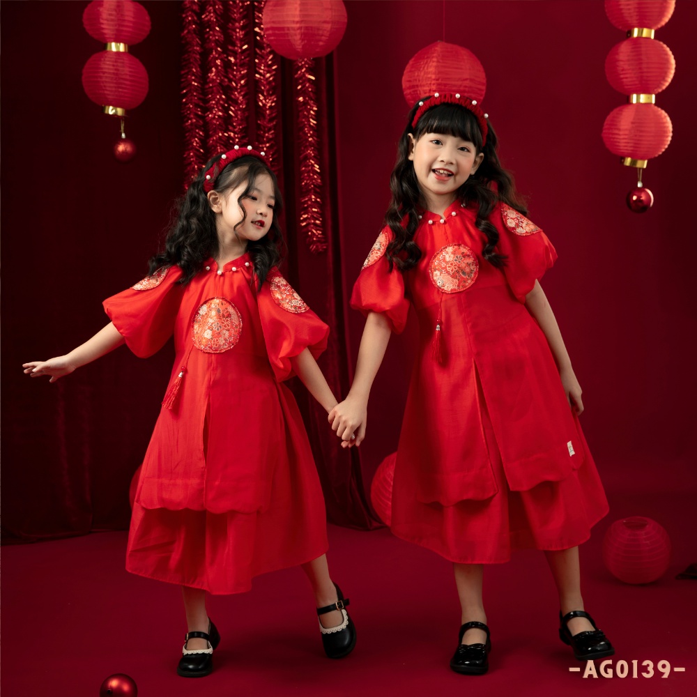 Áo dài bé gái ALBERKIDS nhật nguyệt 2 lớp cho trẻ em 2,3,4,5,6,7,8,9,10,11,12 tuổi [AG0139]