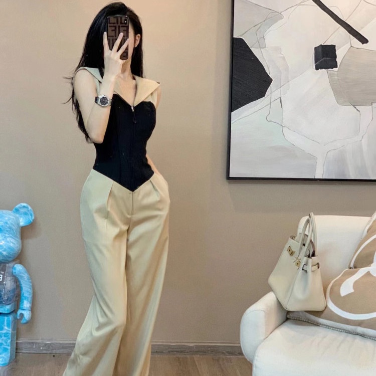 Áo Liền Quần Lưng Cao Ống Rộng Thời Trang Mùa Hè 2022 Phong Cách Mới Cho Nữ