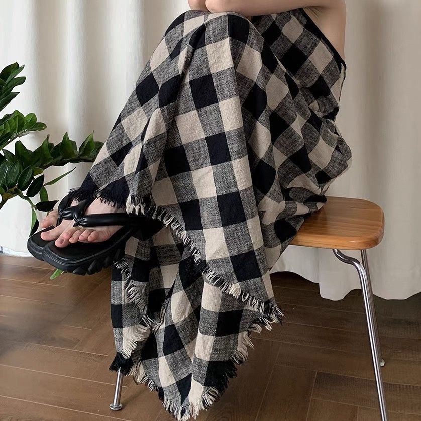 Đầm Hai Dây Dáng Dài Họa Tiết Sọc Caro Phong Cách Pháp Cao Cấp Thời Trang Mùa Hè Hàng Mới Dành Cho Bạn Nữ