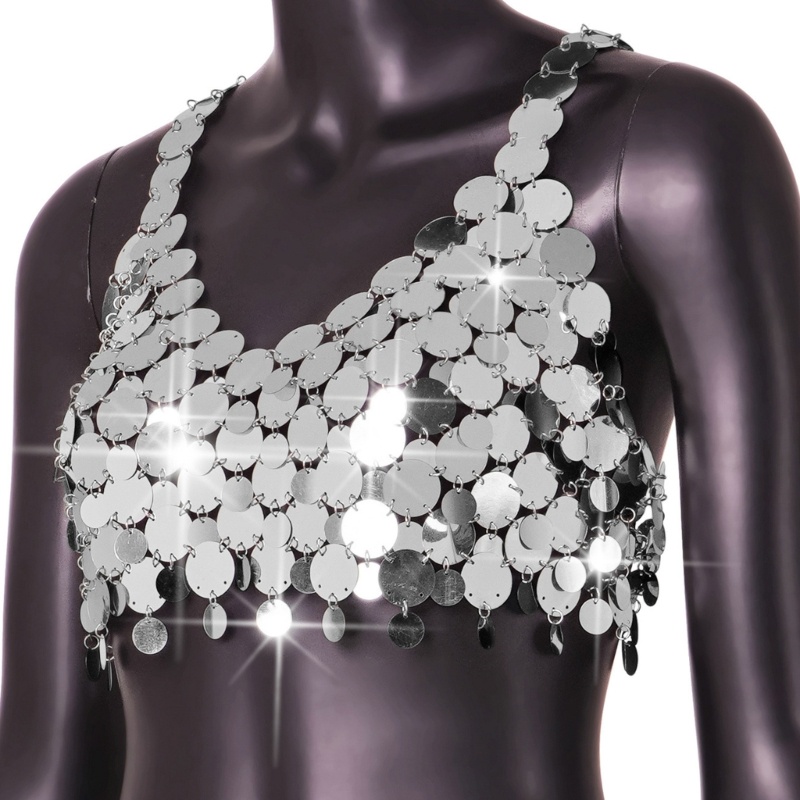 Áo Ngực Dạng Dây Xích Không Tay Tua Rua Đính Kim Sa Lấp Lánh Cho Nữ