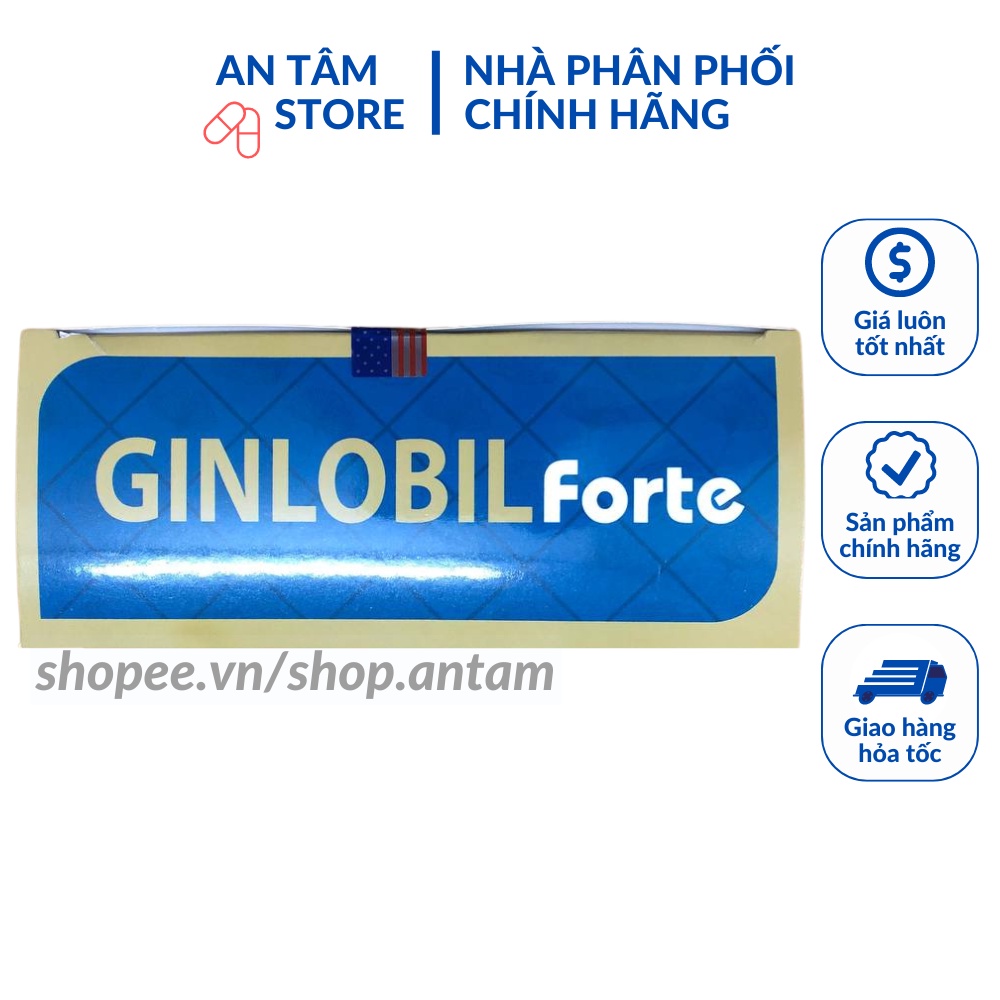 Tăng cường lưu thông máu não GINLOBIL FORTE Hộp 100v - Viên uống bổ sung dưỡng chất cho não chứa Citicolin, Omega 3