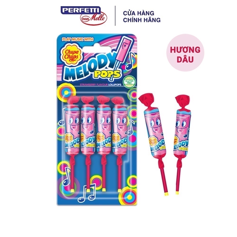 Chupa Chups Kẹo Mút Cây Còi Thổi Hương Dâu (Vĩ 4 que)