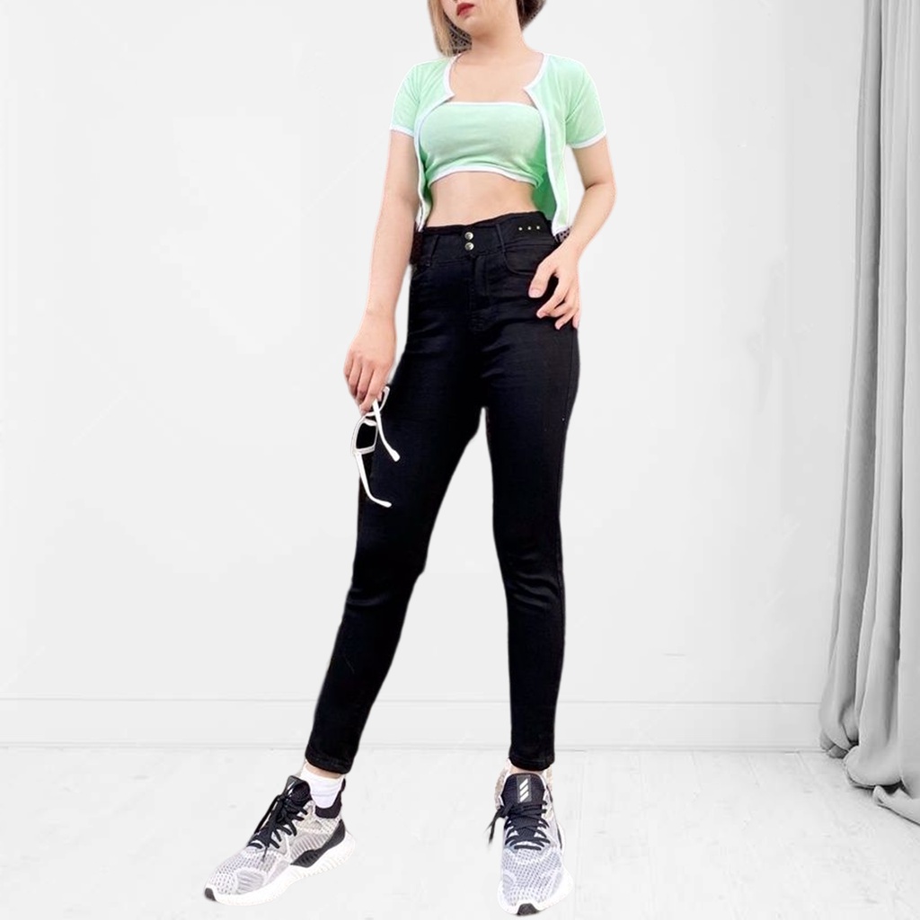 Quần jeans skinny cạp cao 2 cúc dài 98cm  - quần bò lưng siêu cao co giãn