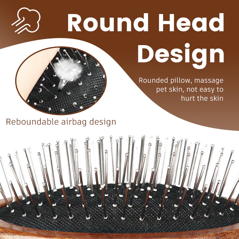 HamshMoc Lược Chải Lông Thú Cưng Hai Mặt Với Tay Cầm Bằng Gỗ Tiện Lợi