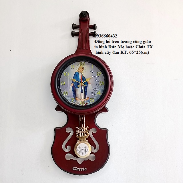 Đồng hồ treo tường hình cây đàn - quà tặng công giáo kt 65*25