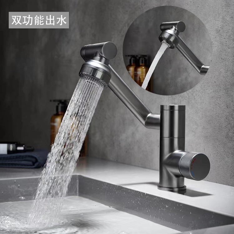 Vòi Lavabo Nóng Lạnh Chất Liệu Đồng Thau Cao Cấp Xoay 720 Độ Đa Chiều Màu Ghi Sang Trọng GRUNDER-5012K
