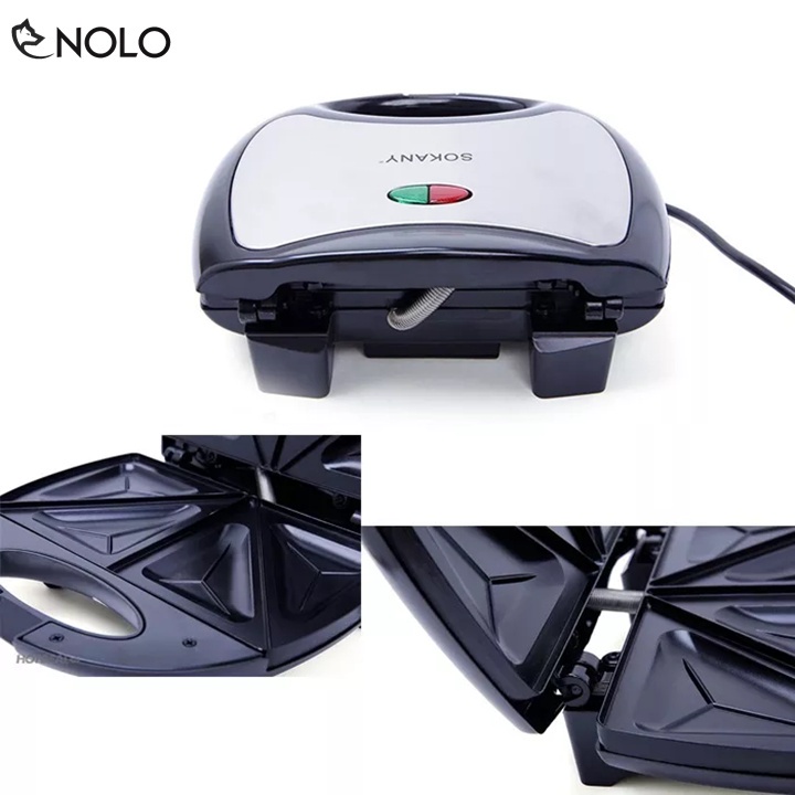 Máy Nướng Bánh Hotdog Tam Giác Bánh Sandwich Sokany KJ102 Công Suất 750W Tích Hợp Rơ Le Cảm Biến Tự Ngắt Khi Bánh Chín