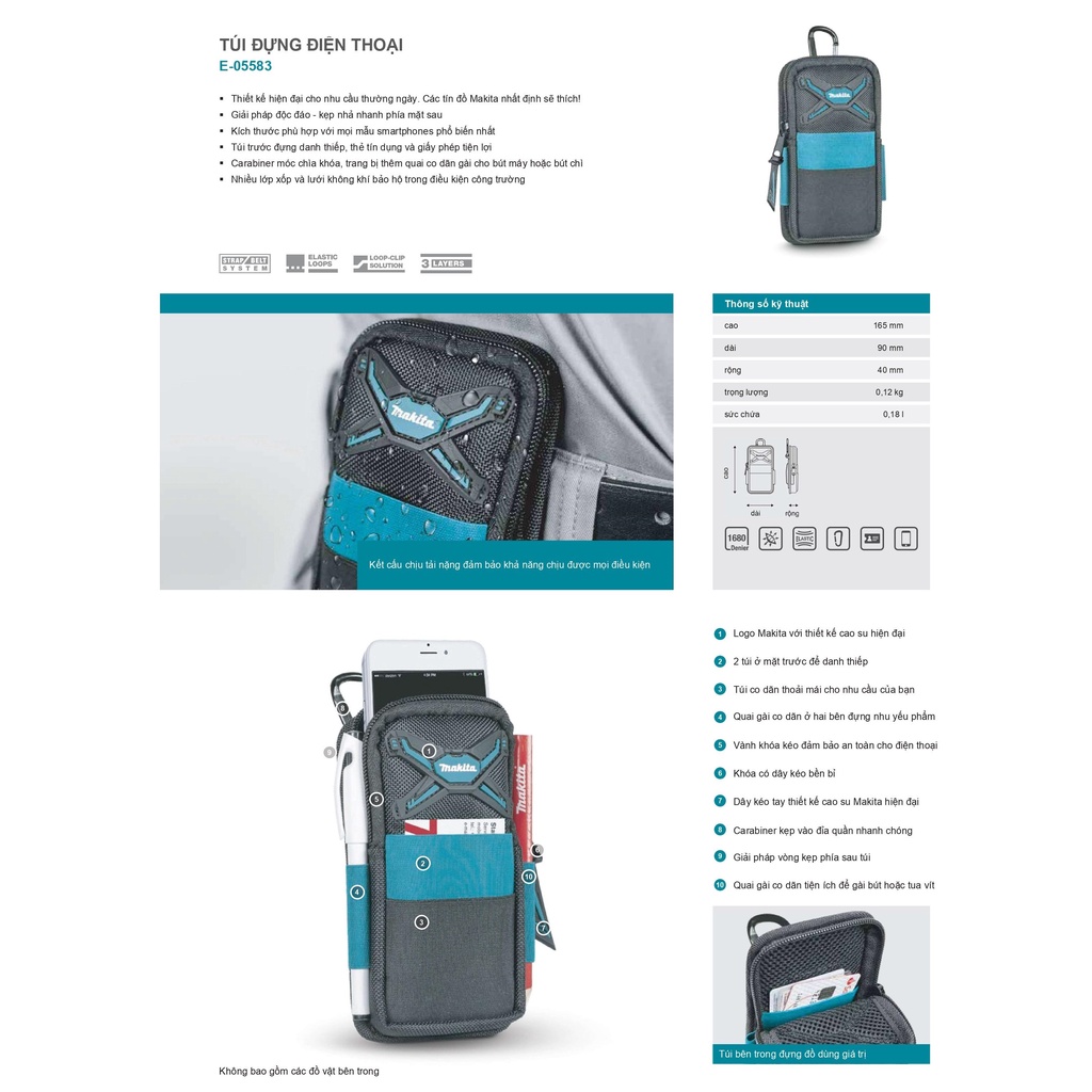 Túi đựng điện thoại Makita 90x40x165MM E-05583
