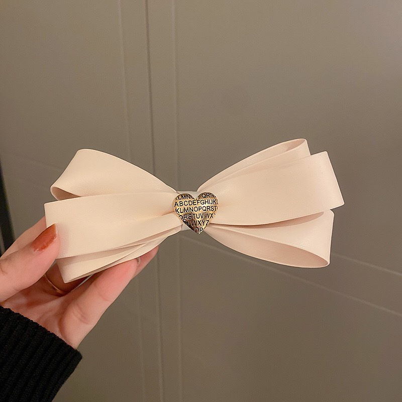 Kẹp Tóc Lớn Đính Nơ Ruy Băng Chất Liệu Da PU Charm Trái Tim Thời Trang Phong Cách Tiểu Thư Hàn Quốc Dobi KT4