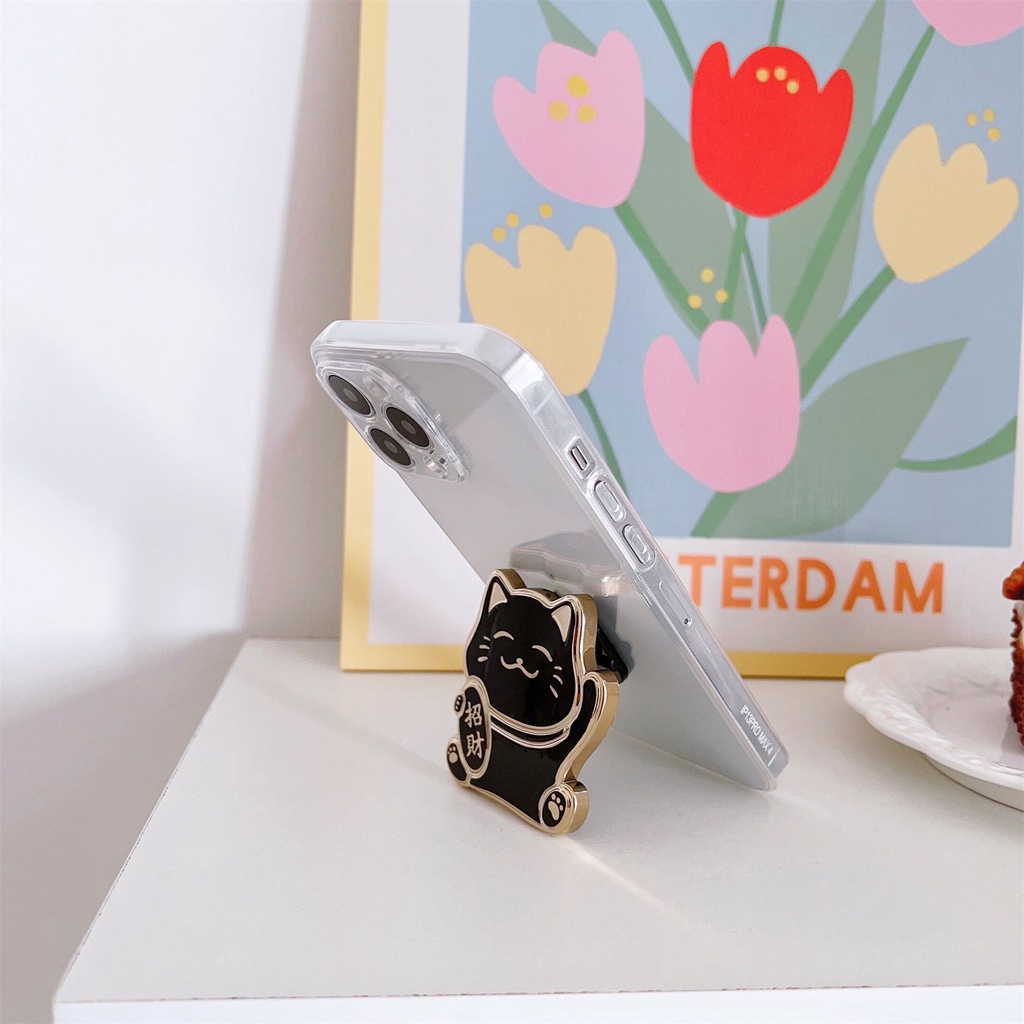 Giá Đỡ Điện Thoại Họa Tiết Mèo May Mắn Hoạt Hình Dễ Thương Thông Dụng