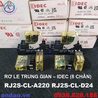 [CHÍNH HÃNG] Rơ le trung gian IDEC RJ2S-CL-A220 RJ2S-CL-D24, 8 chân dẹt nhỏ, 2 cực, Imax = 8A + Đế rơ le SJ2S-05B