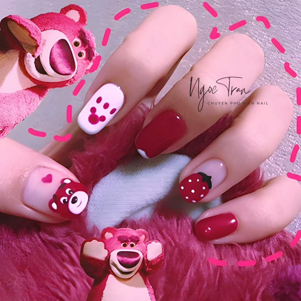 Sticker 3D | Gấu Dâu Lotso Đáng Yêu | Trang Trí Móng Tay