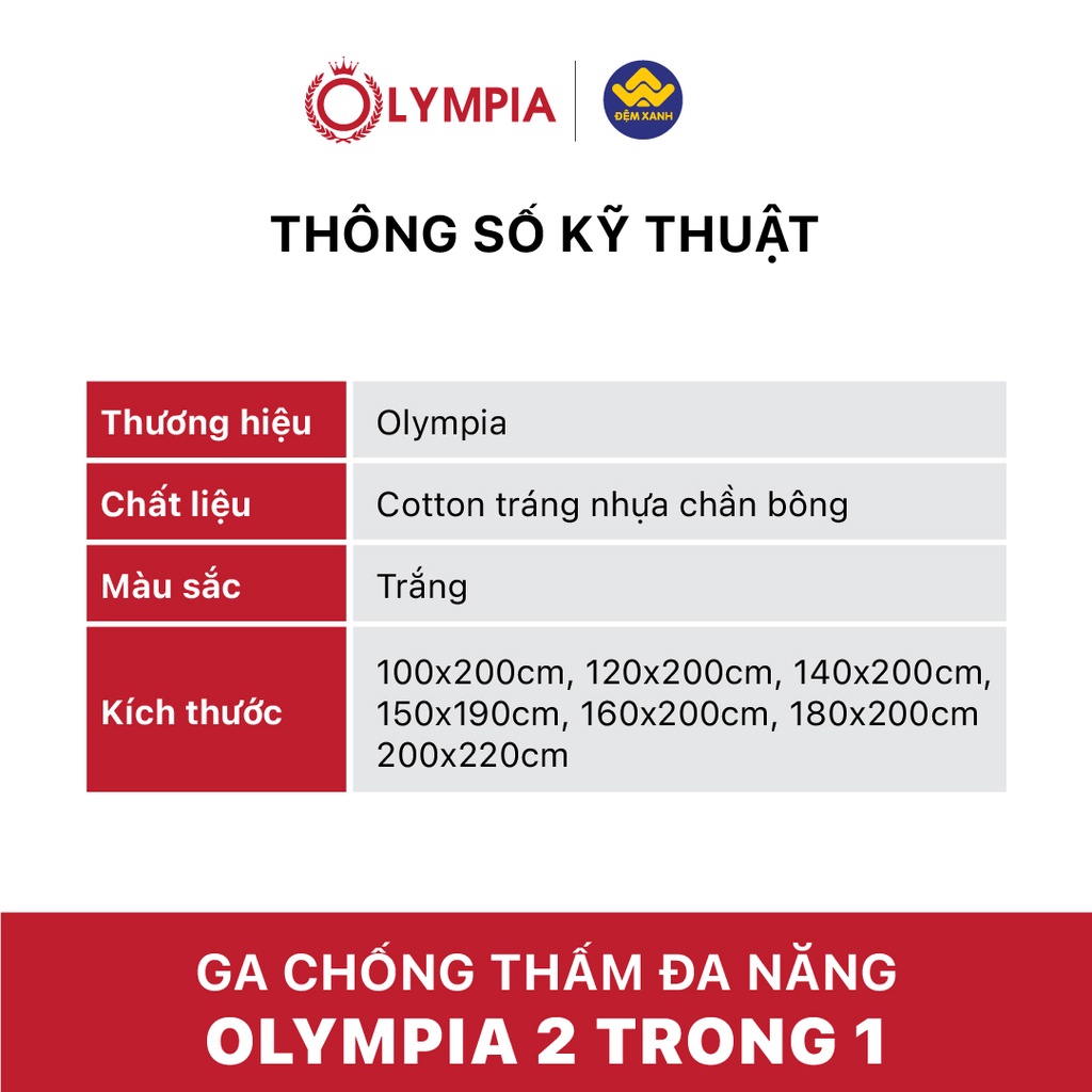 Tấm bảo vệ đệm chống thấm đa năng Olympia, không nóng, không bí, không kêu sột soạt