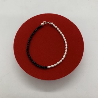 Vòng tay trai gạo lisa kim size 2-3 li mix hạt pha lê