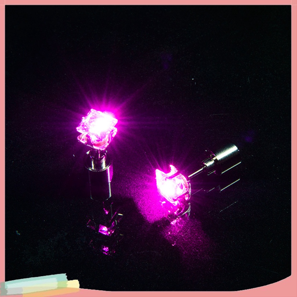 Đôi khuyên tai hình vuông có đèn led phát sáng thời trang cho nữ kèm pin nút