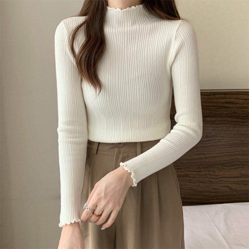 Áo Sweater Dệt Kim Cổ Lọ Tay Dài Màu Trơn Thời Trang Mùa Thu Đơn Giản