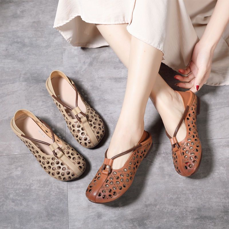 Giày Búp Bê Da Mũi Tròn Đế Bằng Thời Trang Xuân Hè 2022 Cho Nữ Trung Niên