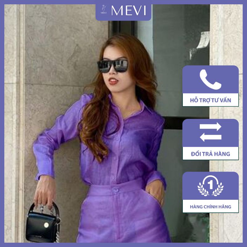 Set áo sơ mi tay dài phối quần short màu tím thời trang nữ nổi bật MEVI_S2100