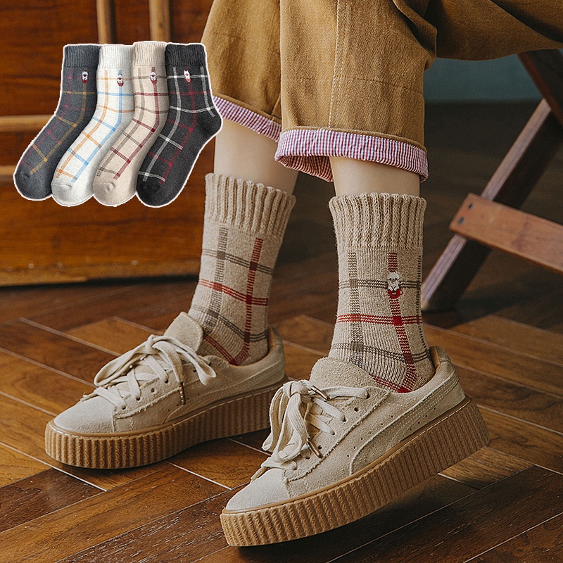 Vớ Nhung Dày Cổ Vừa Thêu Hình Mèo May Mắn Phong Cách Preppy Nhật Bản Thời Trang Thu Đông Cho Nữ @ -