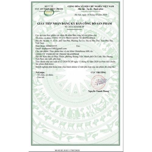 Viên Uống Trắng Da Glutathione 600 Dr Lacir Chính Hãng,làm chậm lão hoá, giảm nếp nhăn, tàn nhan, tăng nội tiết tố