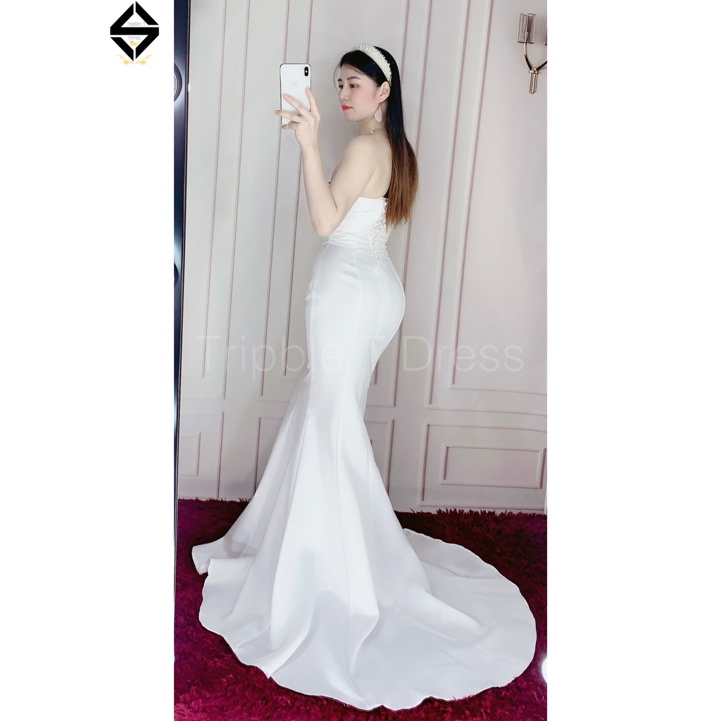 Đầm maxi body mặc cưới TRIPBLE T DRESS mặc được 4-5 kiểu cho dâu xinh đi bàn nhẹ nhàng - size S/M/L - MS163Y