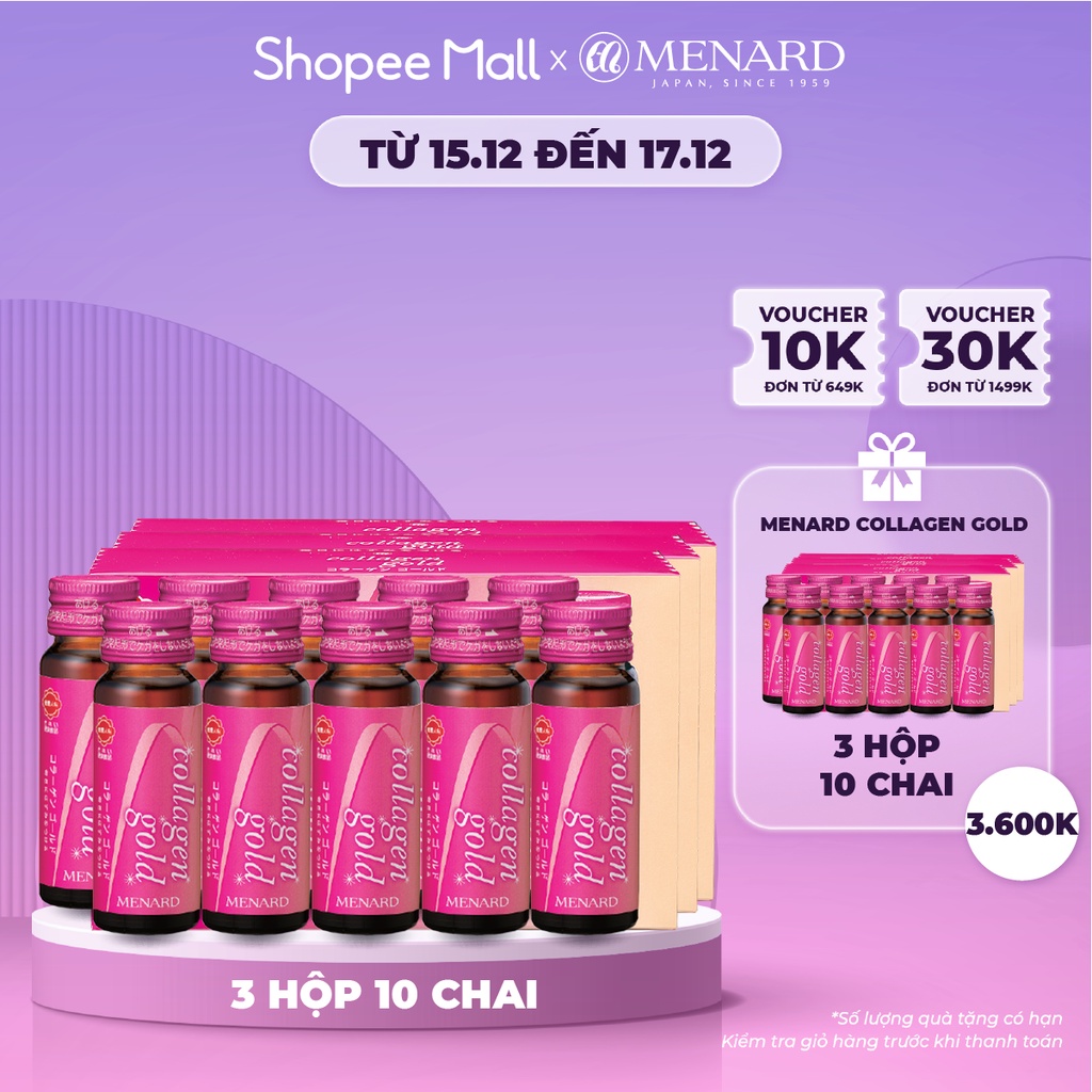 Combo 3 Hộp Nước Collagen Menard Collagen Gold Nội Sinh Nhật Bản (3 hộp x 10 chai x 30ml)