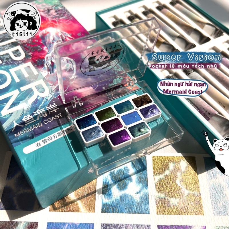 [t15l11] Pocket màu nước tách nhũ Super Vision bản Nhân Ngư Hải Ngạn 10 màu