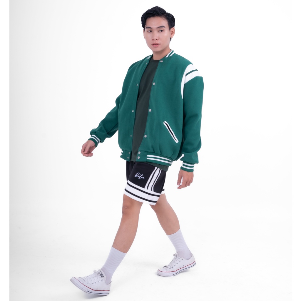 Áo khoác Bomber Varsity Teddy Đỏ, Xanh chất nỉ dạ 2 lớp có lót dù BOTEE