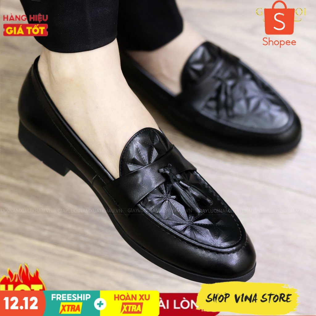 Giày Lười da mềm Thật - Đế Cao Su Đúc Cao 3cm - Mã G012 Chuông - Hàng Việt Nam Hàng Cao Cấp Da Mềm