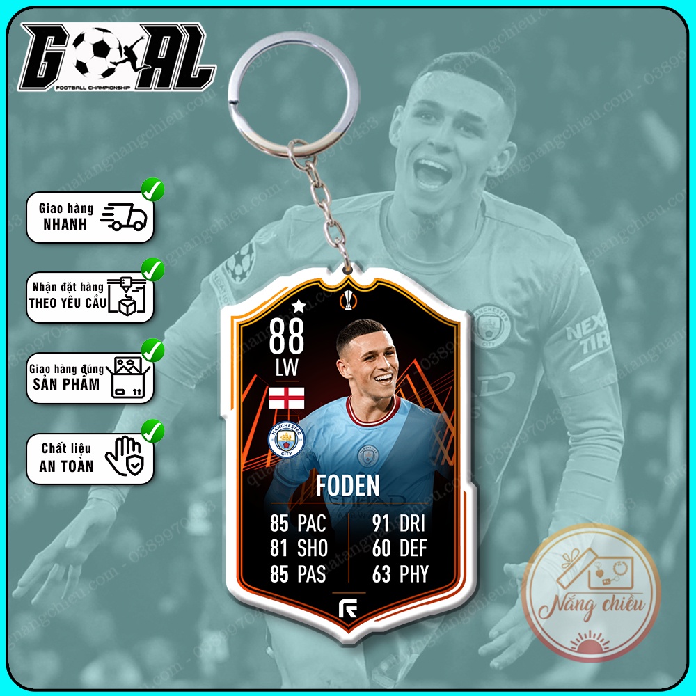 Móc khóa cầu thủ Philip Foden cao cấp hiện đại, phụ kiện treo balo túi xách thẻ bóng đá yêu thích Man City[3513-3524]