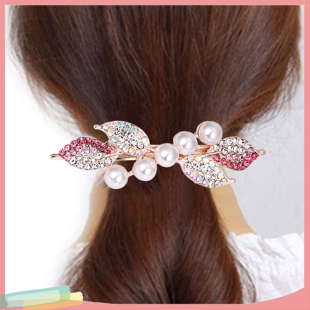Kẹp Tóc Đuôi Ngựa Hình Chiếc Lá Đính Đá Thời Trang Cho Nữ