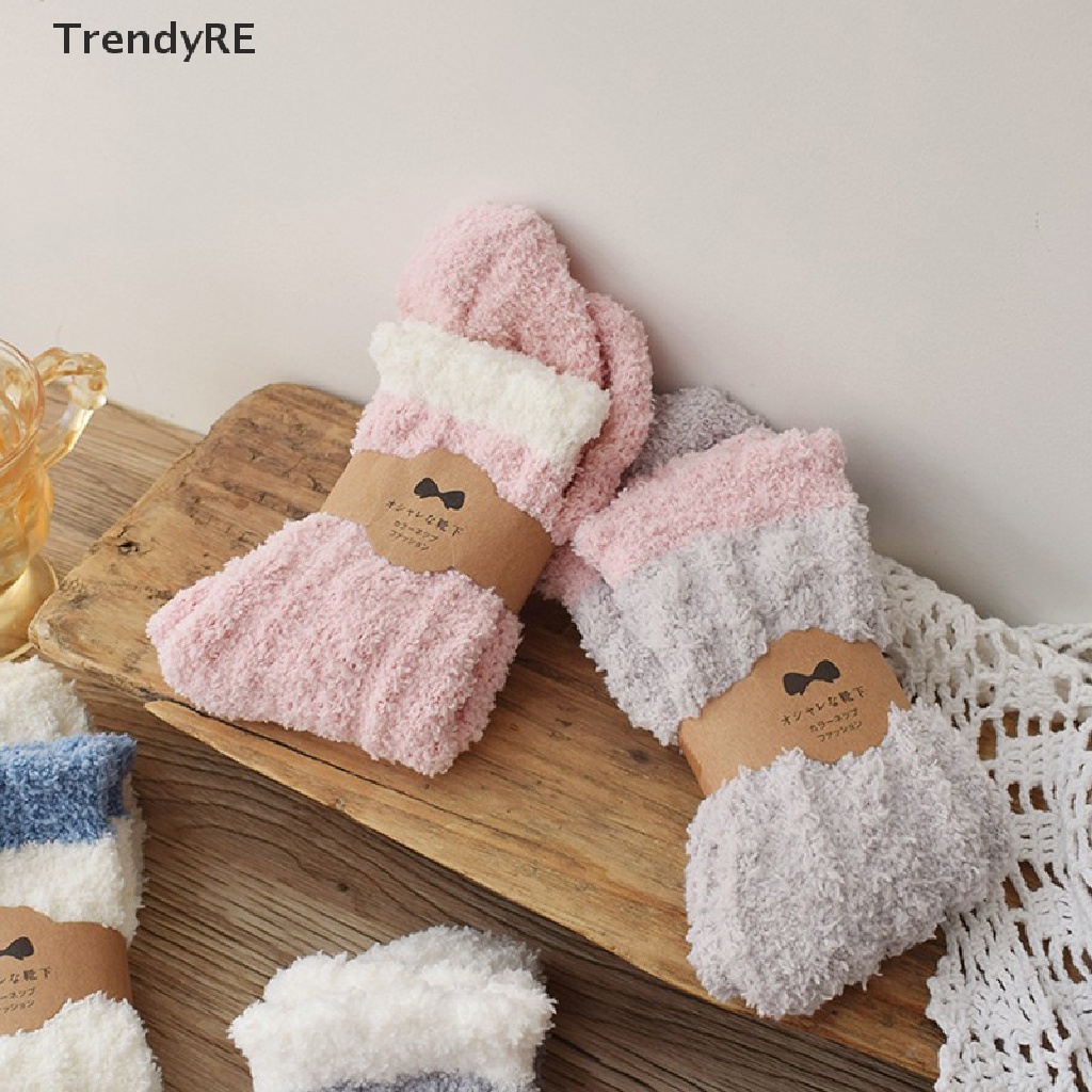 1 Đôi Vớ Lông Cừu San Hô Dày Giữ Ấm Chống Lạnh Màu Kẹo Thời Trang