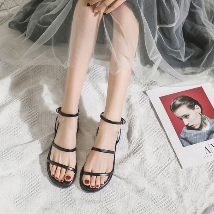 Giày sandal Size 35-43  đế phẳng mũi tròn thiết kế quai đan thoải mái thời trang cho nữ mã LNS38