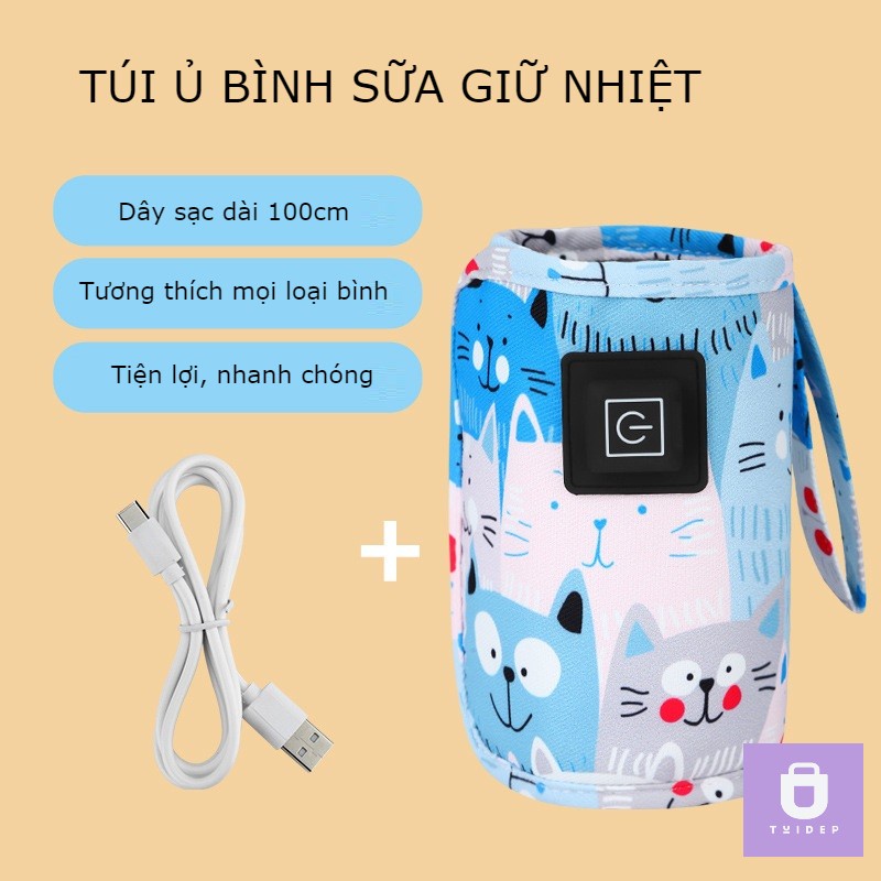 Túi Ủ Bình Sữa Di Động Điện Tử Cho Bé Giữ Nhiệt Thông Minh Đa Năng Từ 38-50 Độ Sạc USB Tiện Lợi Mang Du Lịch Đi Chơi