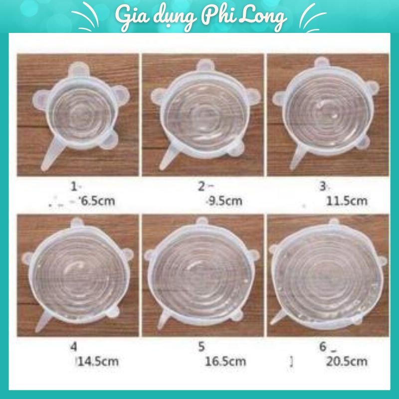Bộ 6 Miếng Màng Bọc Thực Phẩm Silicon Co Giãn