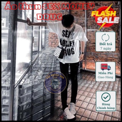 Áo thun tay lỡ form rộng Nam Nữ Premium In Nổi Chữ Sex Money Drug