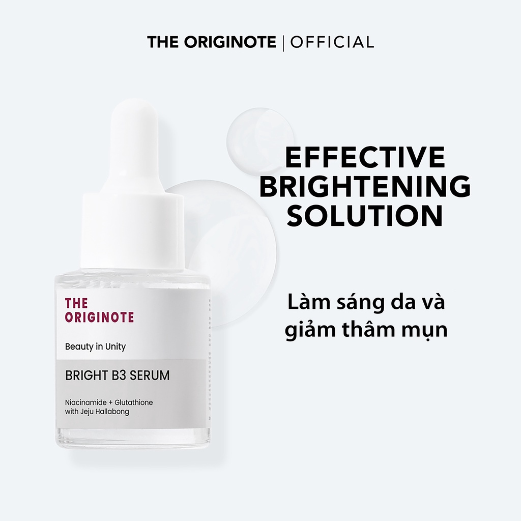 The Originote Bright B3 Serum 20ml Serum trắng sáng da với Niacinamide Glutathione và Jeju Hallabong