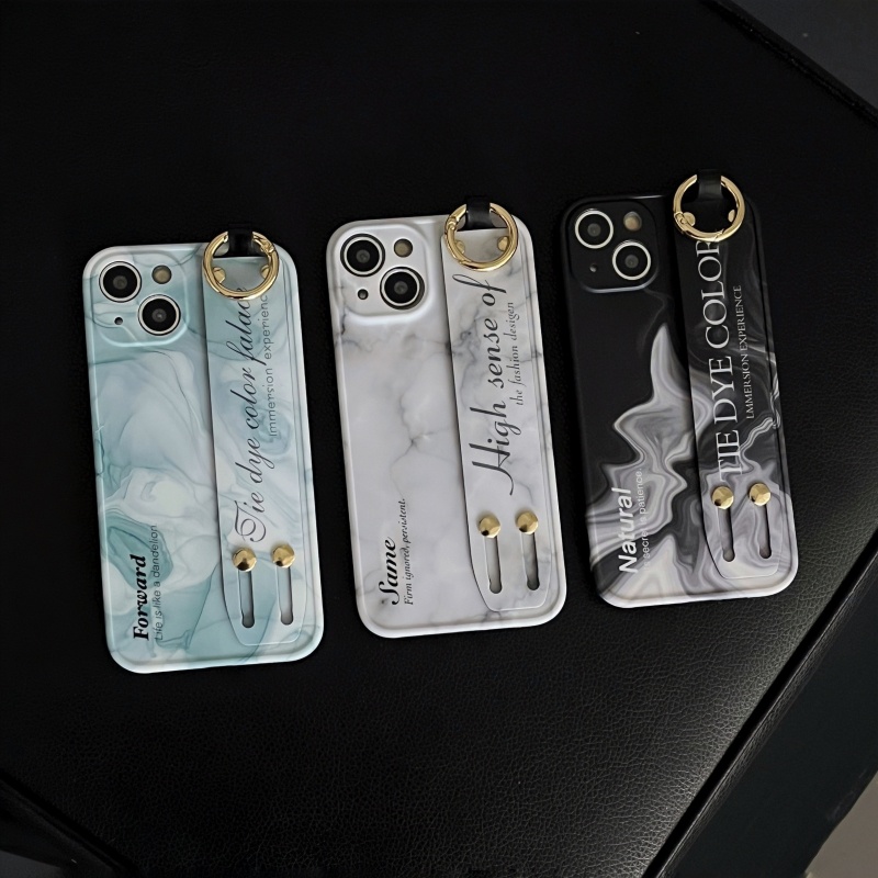 Ốp Điện Thoại Họa Tiết Đá Hoa Cương Gắn Dây Đeo Cổ Tay Chống Sốc Bảo Vệ Lens iPhone 14 13 12 11 Pro Max