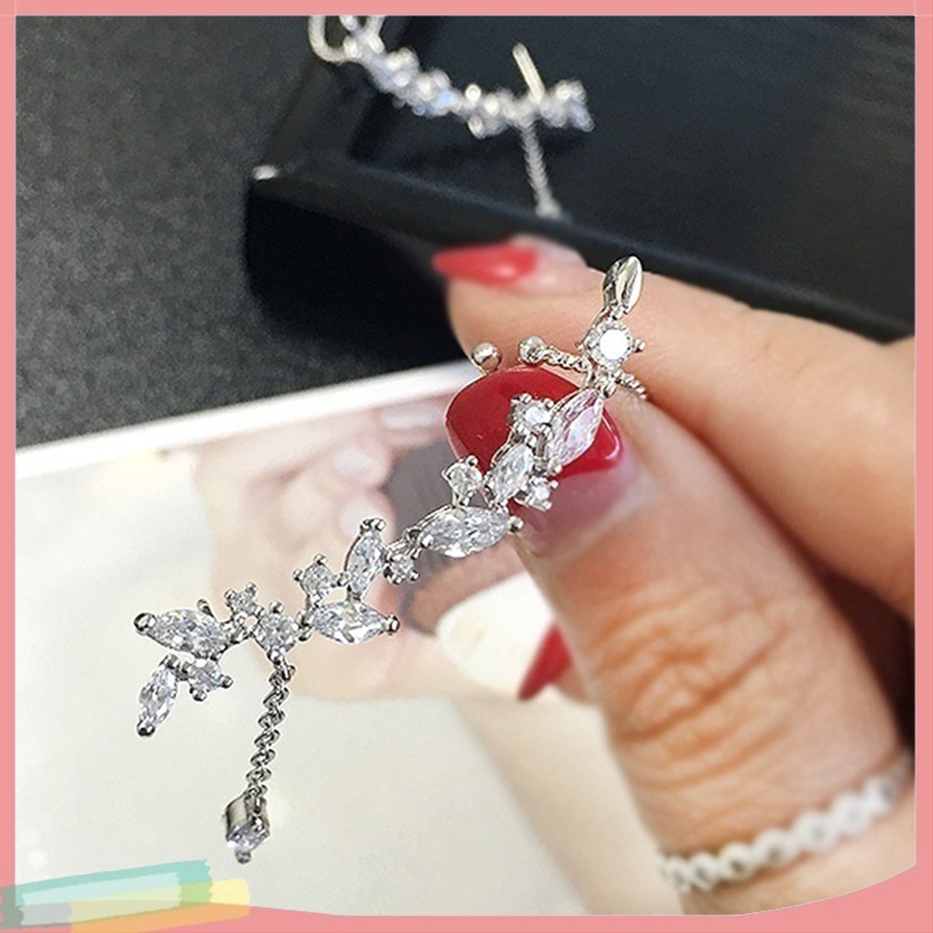 【LK】1Pc Shiny Rhinestone Inlay Flower Ear Jacket Cuff Clip Earrings Women