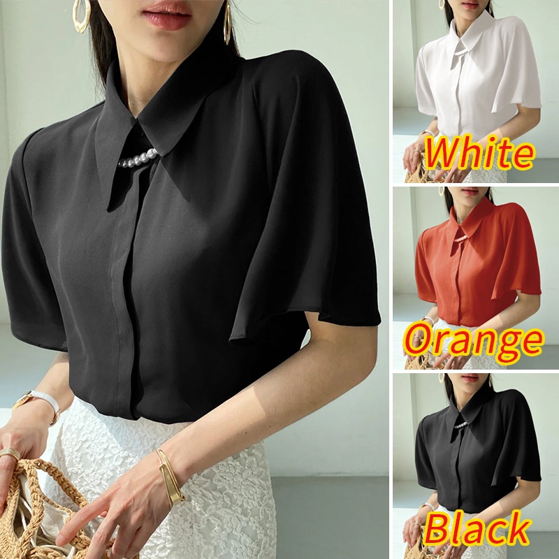 Áo kiểu nữ ZANZEA màu trơn tay ngắn thời trang phong cách Hàn Quốc